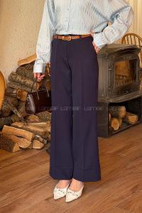 Lamelif Yüksek Bel Kemerli Kumaş Pantolon Lacivert