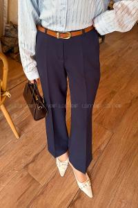 Lamelif Yüksek Bel Kemerli Kumaş Pantolon Lacivert