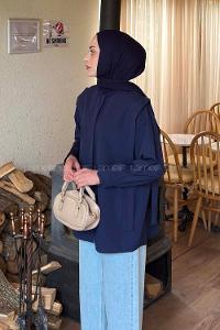 Navy Blue Shirt Collar Long Arm Cotton Shirt