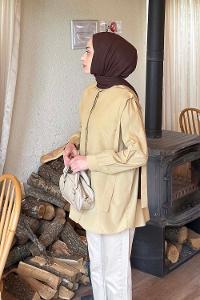 Vatka Detaylı Tesettür Gömlek Bej