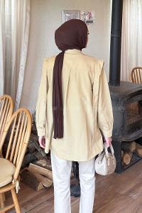 Vatka Detaylı Tesettür Gömlek Bej