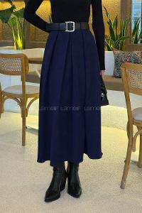 Lamelif Kemerli Tesettür Etek Lacivert