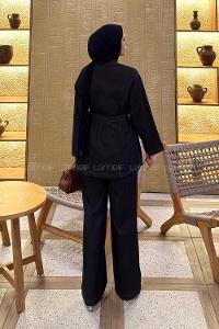 Dark Blue Shirt Collar Long Arm Denim Regular Trousers Denim Suit