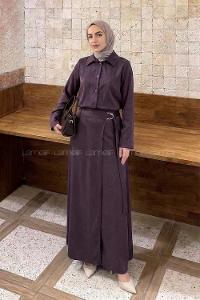 Lamelif Gold Toka Detaylı Etekli Takım Mürdüm