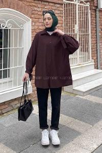 Lamelif Kol Detaylı Gömlek Mürdüm