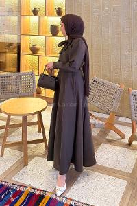 Lamelif Kravat Yaka Etekli Takım Acı Kahve