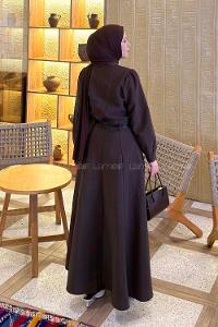 Lamelif Kravat Yaka Etekli Takım Acı Kahve