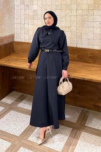 Lamelif Kravat Yaka Etekli Takım Lacivert