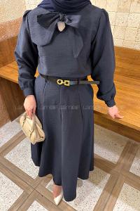 Lamelif Kravat Yaka Etekli Takım Lacivert