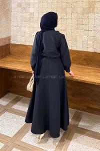 Lamelif Kravat Yaka Etekli Takım Lacivert