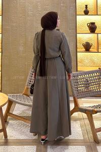 Lamelif Kravat Yaka Etekli Takım Vizonrengi