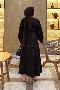 Dark Brown Normal Neck Long Arm Denim Flare Suit