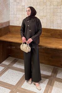 Bitter Brown Shirt Collar Long Arm Ayrobin Regular Trousers Comfortable Suit