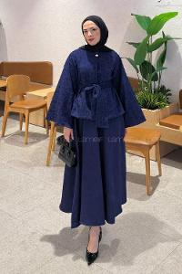 Lamelif Etekli Bağlamalı Takım Lacivert