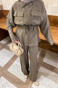 Lamelif Fermuarlı Modal Takım Haki