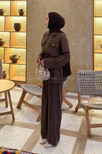 Lamelif Fermuarlı Modal Takım Kahverengi