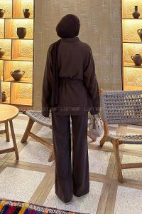 Lamelif Fermuarlı Modal Takım Kahverengi