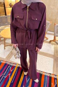 Lamelif Fermuarlı Modal Takım Mürdüm