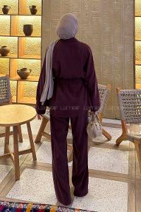 Lamelif Fermuarlı Modal Takım Mürdüm