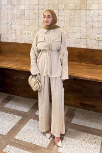 Lamelif Fermuarlı Modal Takım Taş Rengi