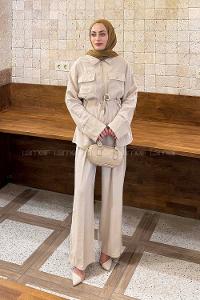 Lamelif Fermuarlı Modal Takım Taş Rengi