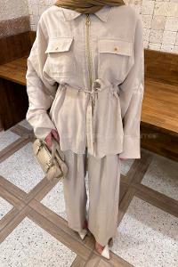 Lamelif Fermuarlı Modal Takım Taş Rengi