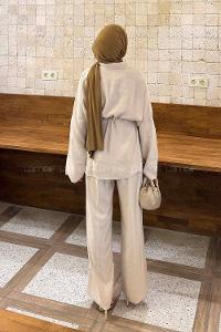 Lamelif Fermuarlı Modal Takım Taş Rengi