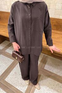 Bitter Brown Shirt Collar Long Arm Tensel Regular Trousers Comfortable Suit