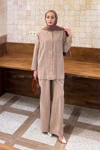 Soft Brown Shirt Collar Long Arm Tensel Regular Trousers Comfortable Suit