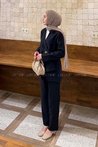 Lamelif Toka Detaylı Pantolonlu İkili Takım Lacivert