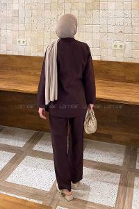 Lamelif Toka Detaylı Pantolonlu İkili Takım Mürdüm