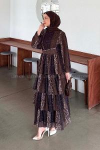 Bitter Brown Crew Neck Crepe Fabric Printed Dresess
