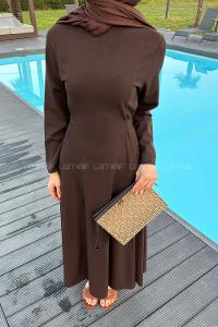 Lamelif Bel Kemer Detaylı Tesettür Elbise Acı Kahve