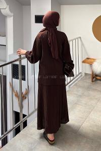 Bitter Brown Crew Neck Long Arm Viscose Fabric Flare Suit