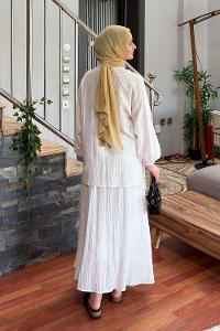 White Crew Neck Long Arm Viscose Fabric Flare Suit