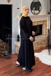 Black Crew Neck Long Arm Viscose Fabric Flare Suit
