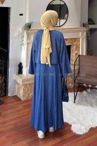 Lamelif Etekli Tesettür Takım Mavi