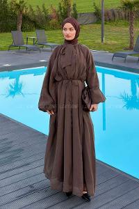 Brown Foulard Neck Unprinted Dresess