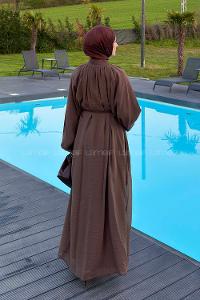 Brown Foulard Neck Unprinted Dresess