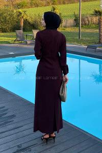 Plum Crew Neck Viscose Fabric Unprinted Dresess