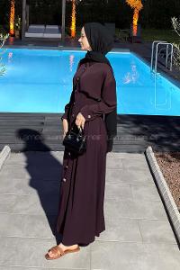 Plum Shirt Collar Viscose Fabric Unprinted Dresess