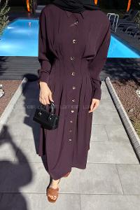 Plum Shirt Collar Viscose Fabric Unprinted Dresess