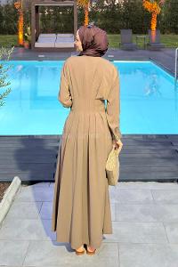 Soft Brown Shirt Collar Viscose Fabric Unprinted Dresess