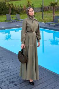 Lamelif Kravat Yaka Etekli Takım Haki