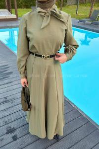 Lamelif Kravat Yaka Etekli Takım Haki