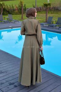 Lamelif Kravat Yaka Etekli Takım Haki