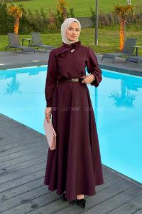 Lamelif Kravat Yaka Etekli Takım Mürdüm