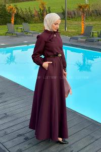 Lamelif Kravat Yaka Etekli Takım Mürdüm