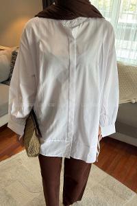 Lamelif Manşeti Biyeli Tunik Beyaz