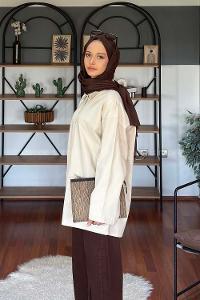 Lamelif Metal Düğme Kapama Oversize Ceket Bej